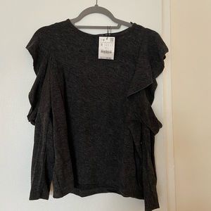 Zara NWT cold shoulder sweater with ruffle detail